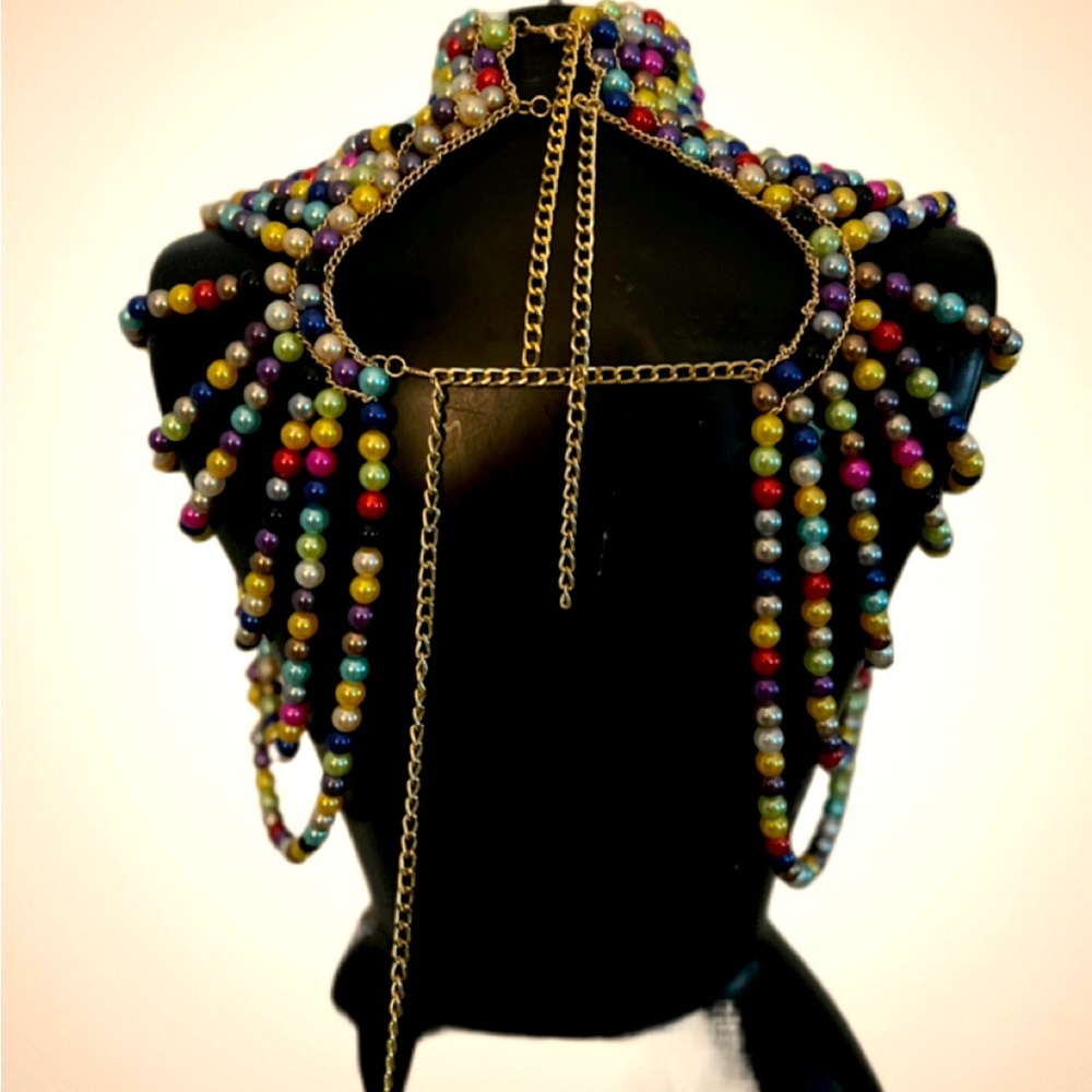 Beautifully dramatic, colorful, beaded necklace. - Picture 3 of 4